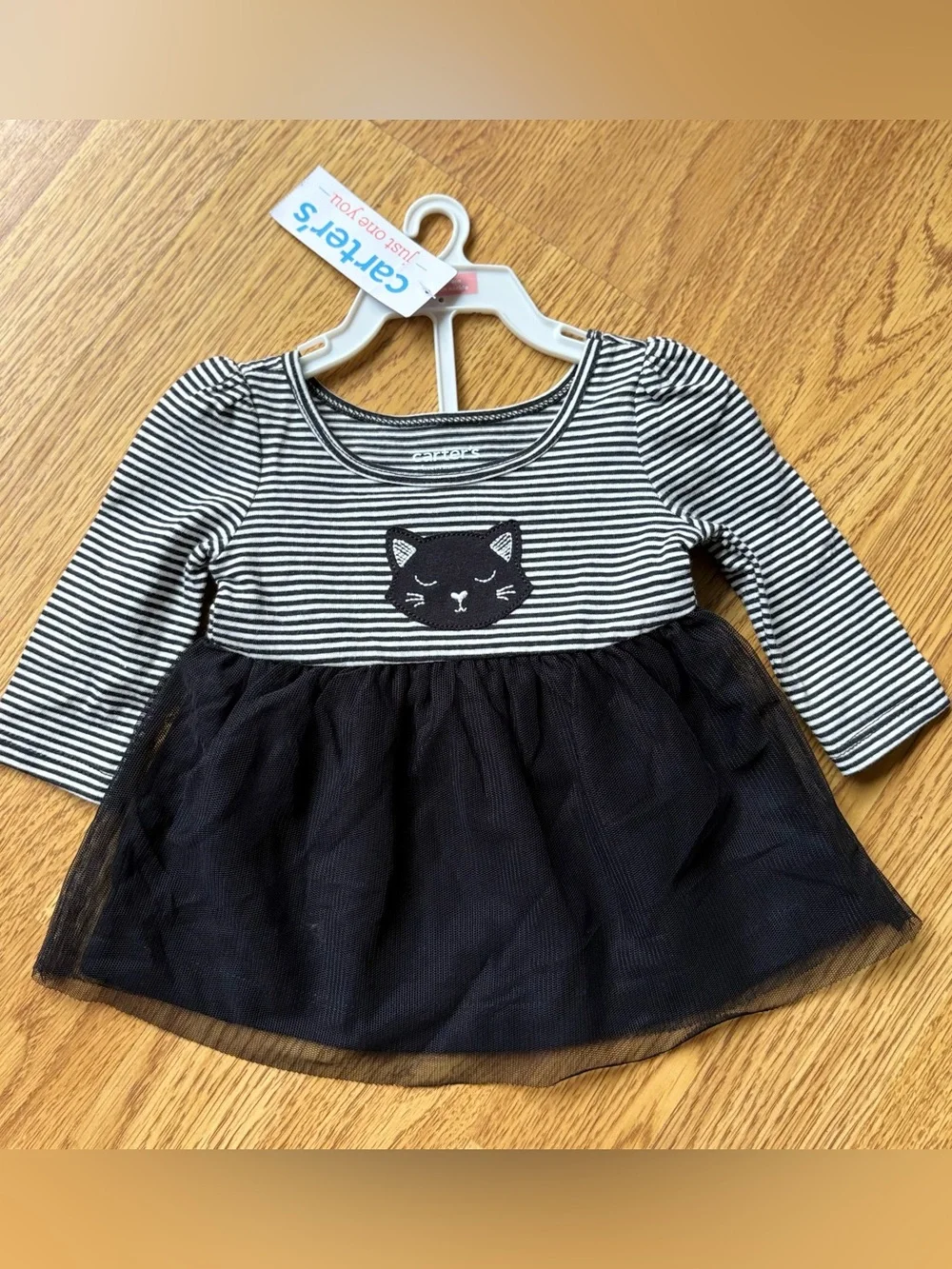 Carter's Black Infant White Striped Cat Tulle Top Tunic Dress Halloween NB NEW
